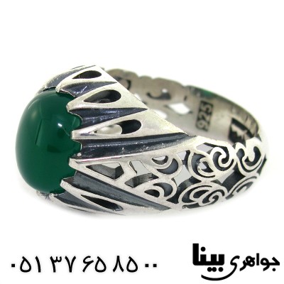 انگشتر عقیق سبز عالی مردانه دور اشکی _کد:8447