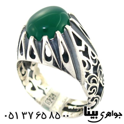 انگشتر عقیق سبز عالی مردانه دور اشکی _کد:8447