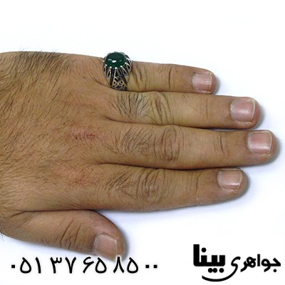 انگشتر عقیق سبز عالی مردانه دور اشکی _کد:8447
