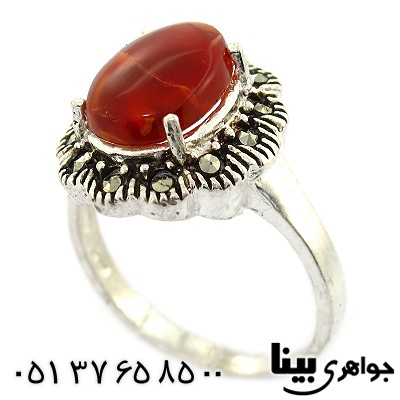 انگشتر عقیق شجری زنانه مارکازیتی _کد:8451