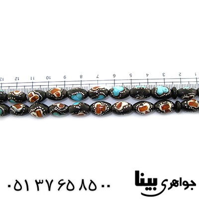 تسبیح چند جواهر 33 دانه ای یسر نقره کوب و مرصع کاری کهربا و فیروزه مصری _کد:8455