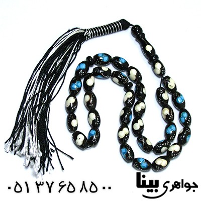 تسبیح یسر 33 دانه ای نقره کوب و مرصع کاری فیروزه و عاج _کد:8461