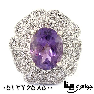 انگشتر آمتیست زنانه درشت مدل گل رادیوم لوکس _کد:8472