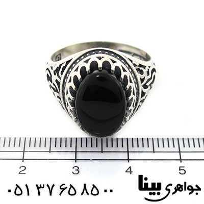انگشتر عقیق سیاه (اونیکس) مردانه با رکاب علی ولی الله _کد:8477