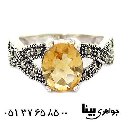 انگشتر سیترین زنانه مدل پیچ مارکازیت هانگ _کد:8478