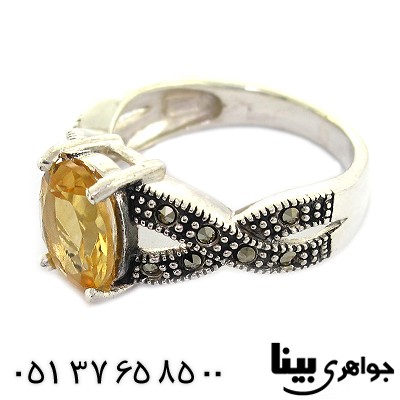 انگشتر سیترین زنانه مدل پیچ مارکازیت هانگ _کد:8478