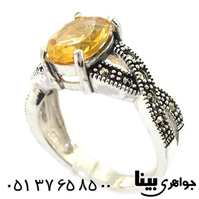 انگشتر سیترین زنانه مدل پیچ مارکازیت هانگ _کد:8478