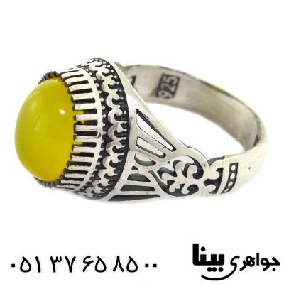 انگشتر عقیق شرف الشمس مردانه دور چنگی _کد:8479