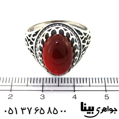 انگشتر عقیق قرمز مردانه با رکاب یا علی قرینه _کد:8481