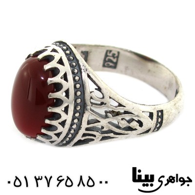 انگشتر عقیق قرمز مردانه با رکاب یا علی قرینه _کد:8481