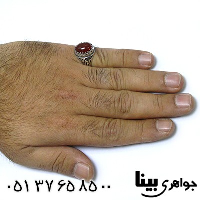 انگشتر عقیق قرمز مردانه با رکاب یا علی قرینه _کد:8481