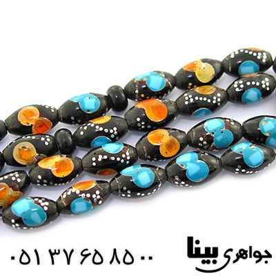 تسبیح یسر 33 دانه ای نقره کوب و مرصع کاری فیروزه و کهربا _کد:8483