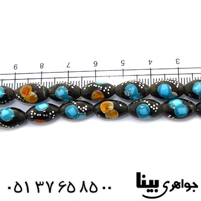 تسبیح یسر 33 دانه ای نقره کوب و مرصع کاری فیروزه و کهربا _کد:8483