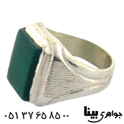 انگشتر عقیق سبز خراسانی مردانه درشت مدل خطی _کد:8497