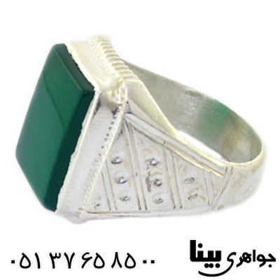 انگشتر عقیق سبز خراسانی مردانه درشت خط و نقطه _کد:8508