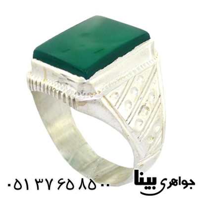 انگشتر عقیق سبز خراسانی مردانه درشت خط و نقطه _کد:8508