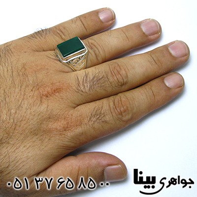 انگشتر عقیق سبز خراسانی مردانه درشت خط و نقطه _کد:8508