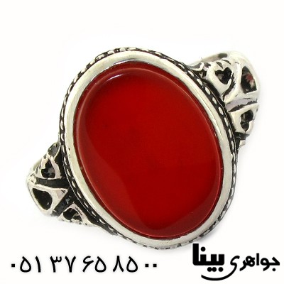 انگشتر عقیق قرمز مردانه اسلیمی _کد:8524