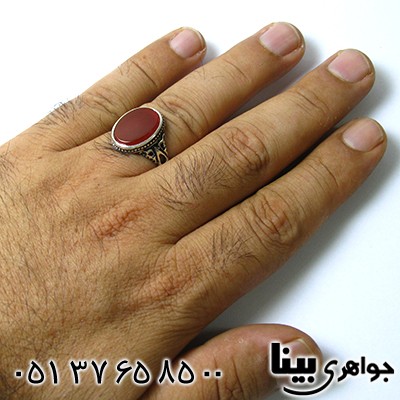 انگشتر عقیق قرمز مردانه اسلیمی _کد:8524