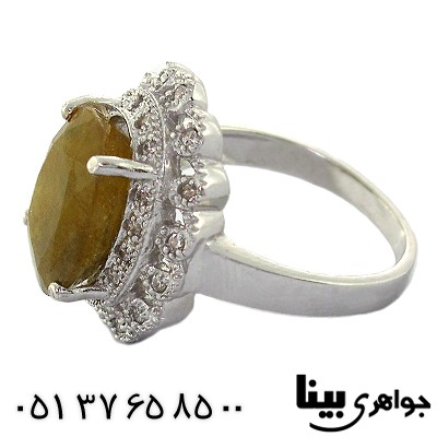 انگشتر یاقوت زرد درشت زنانه دور جواهری رادیوم لوکس _کد:8540