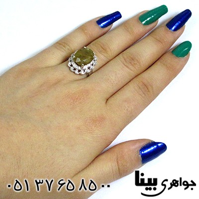 انگشتر یاقوت زرد درشت زنانه دور جواهری رادیوم لوکس _کد:8540