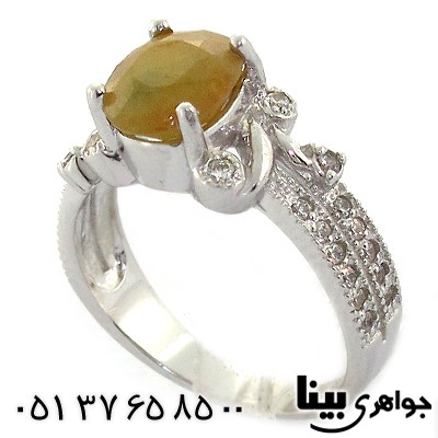 انگشتر یاقوت زرد زنانه رودیوم لوکس مدل شکوفه _کد:8558