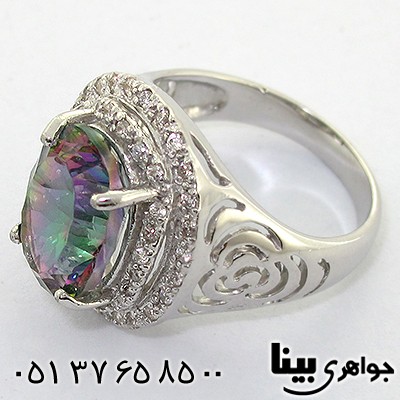 انگشتر توپاز هفت رنگ زنانه درشت رادیوم لوکس _کد:8561