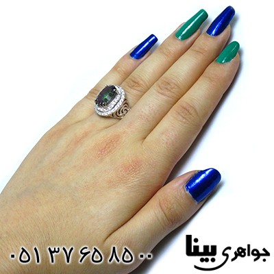 انگشتر توپاز هفت رنگ زنانه درشت رادیوم لوکس _کد:8561