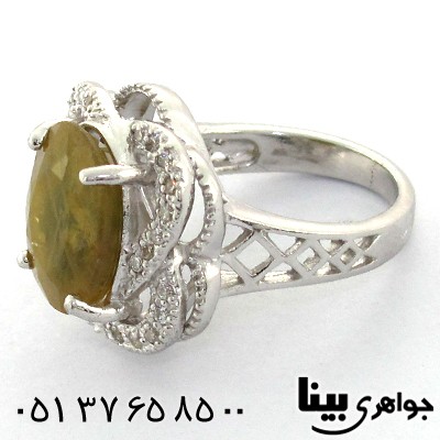 انگشتر یاقوت زرد زنانه رودیوم لوکس مدل گل دو پر _کد:8563