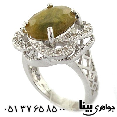 انگشتر یاقوت زرد زنانه رودیوم لوکس مدل گل دو پر _کد:8563