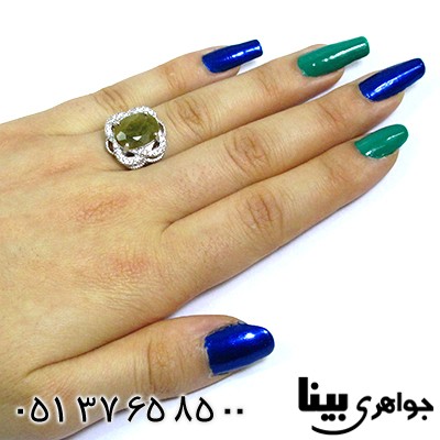 انگشتر یاقوت زرد زنانه رودیوم لوکس مدل گل دو پر _کد:8563