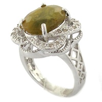 انگشتر یاقوت زرد زنانه رودیوم لوکس مدل گل دو پر 