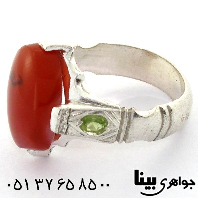 انگشتر عقیق یمنی شجری مردانه با نقش کمنظیر با زبرجد و یاقوت _کد:8565