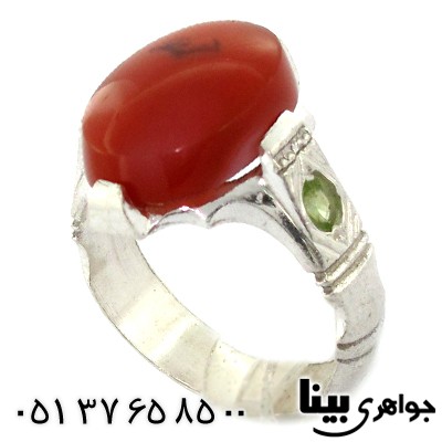 انگشتر عقیق یمنی شجری مردانه با نقش کمنظیر با زبرجد و یاقوت _کد:8565