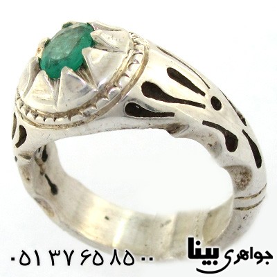 انگشتر زمرد زامبیا زلال مردانه شبکه کاری _کد:1268