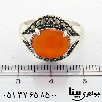 انگشتر عقیق یمنی خوشرنگ زنانه مارکازیتی درشت _کد:8594