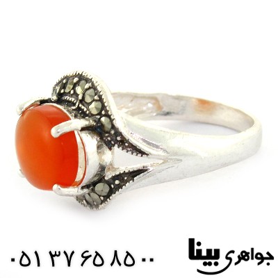 انگشتر عقیق یمنی خوشرنگ زنانه مارکازیتی درشت _کد:8594