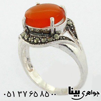 انگشتر عقیق یمنی خوشرنگ زنانه مارکازیتی درشت _کد:8594
