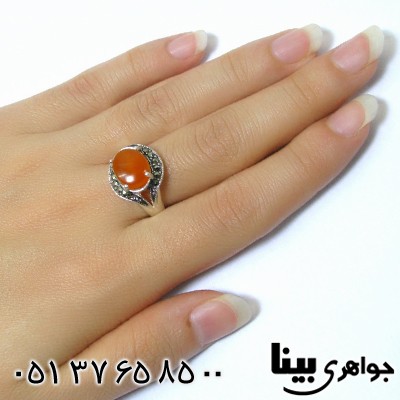 انگشتر عقیق یمنی خوشرنگ زنانه مارکازیتی درشت _کد:8594
