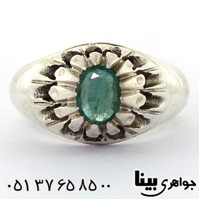 انگشتر زمرد زامبیا مردانه شبکه ای مدل اشکی _کد:1271