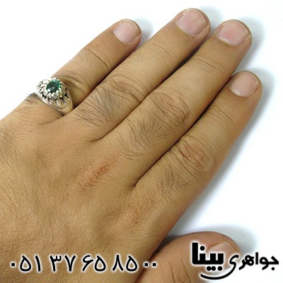 انگشتر زمرد زامبیا مردانه شبکه ای مدل اشکی _کد:1271