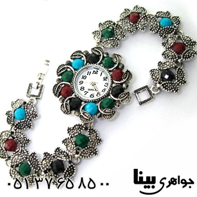 ساعت حدید و چند نگین رنگی زنانه طرح مارکازیتی مدل گل _کد:8602