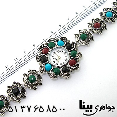 ساعت حدید و چند نگین رنگی زنانه طرح مارکازیتی مدل گل _کد:8602