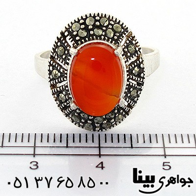 انگشتر عقیق یمنی زنانه درشت مارکازیتی _کد:8603
