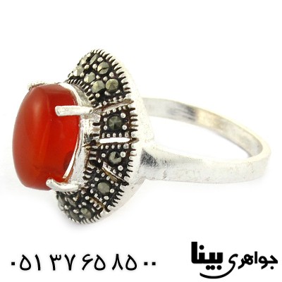 انگشتر عقیق یمنی زنانه درشت مارکازیتی _کد:8603