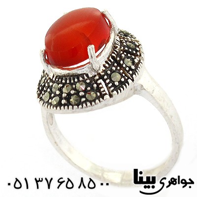 انگشتر عقیق یمنی زنانه درشت مارکازیتی _کد:8603