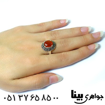 انگشتر عقیق یمنی زنانه درشت مارکازیتی _کد:8603