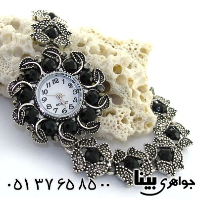 ساعت حدید و نگین مشکی زنانه طرح مارکازیتی مدل گل _کد:8610