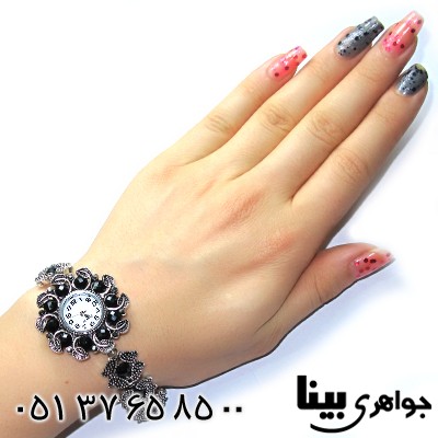 ساعت حدید و نگین مشکی زنانه طرح مارکازیتی مدل گل _کد:8610