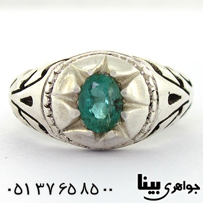 انگشتر زمرد کلمبیا زلال و مرغوب مردانه سیاه قلم کاری _کد:1275